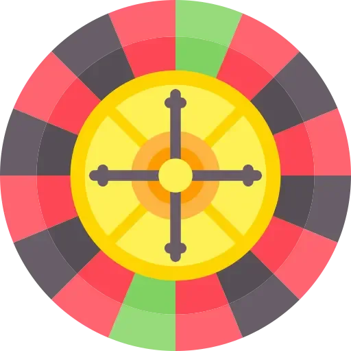 Icono plano de una rueda de ruleta vista desde arriba, con sectores rojos, verdes y grises.